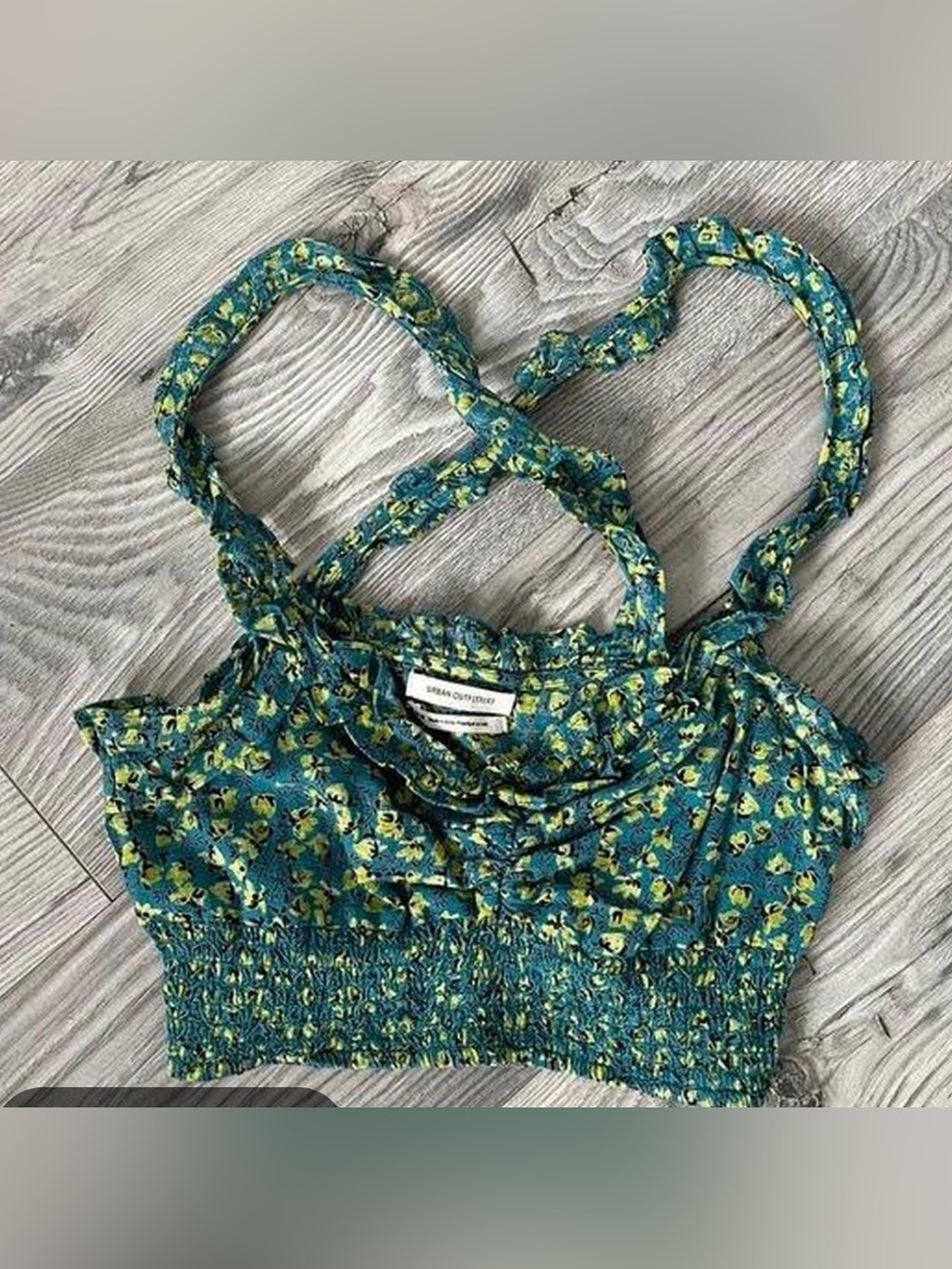 Urban Outfitters Teal Floral Smocked Crop Tank